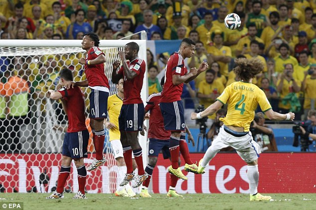 Luiz - Bringing alive the dead ball. Brazil 2-0 Colombia.